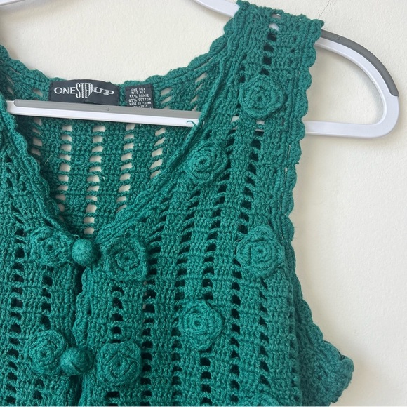 Vintage One Step Up Green Crochet Vest - Picture 2 of 4